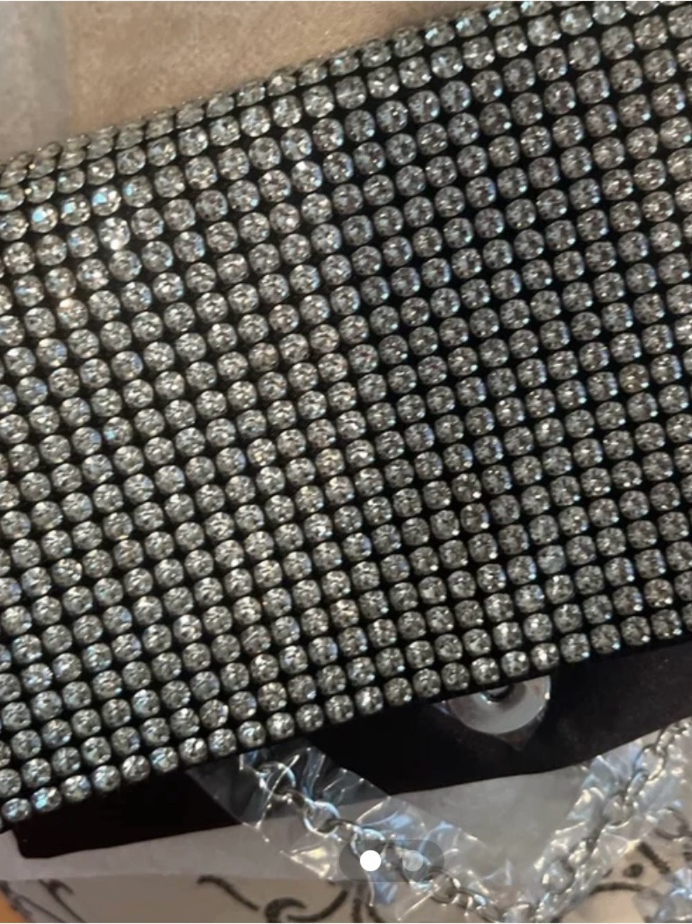 Silver Crystal Mesh Evening Clutch with Chain Strap